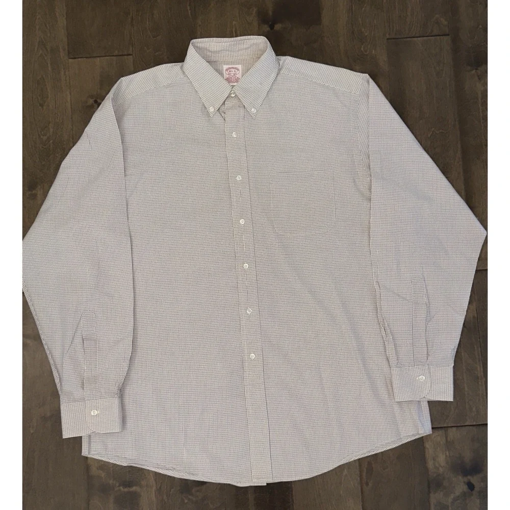 Brooks‎ Brothers Button Up Yellow Check Shirt Men's Size 16.5 Long Sleeve Pocket - Picture 2 of 6